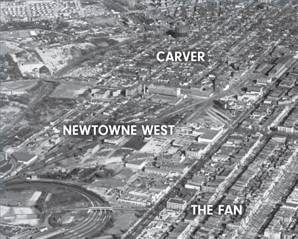Aerial view of Carver and Newtowne West prior to the construction of I-95/64.