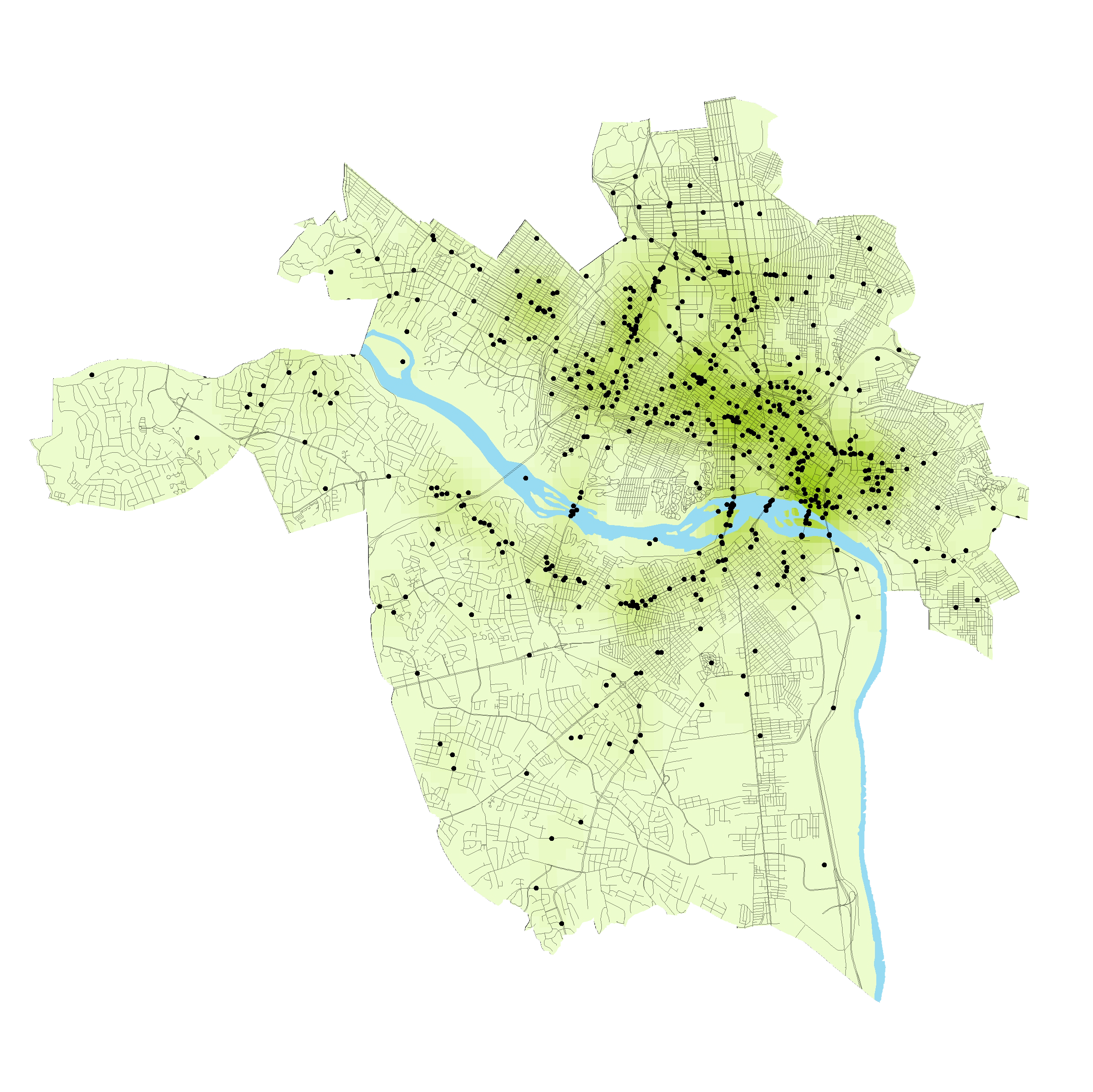 Green shaded map of Richmond showing bicyclists' barriers