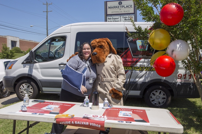 Staff and McGruff character at Fire Station event
