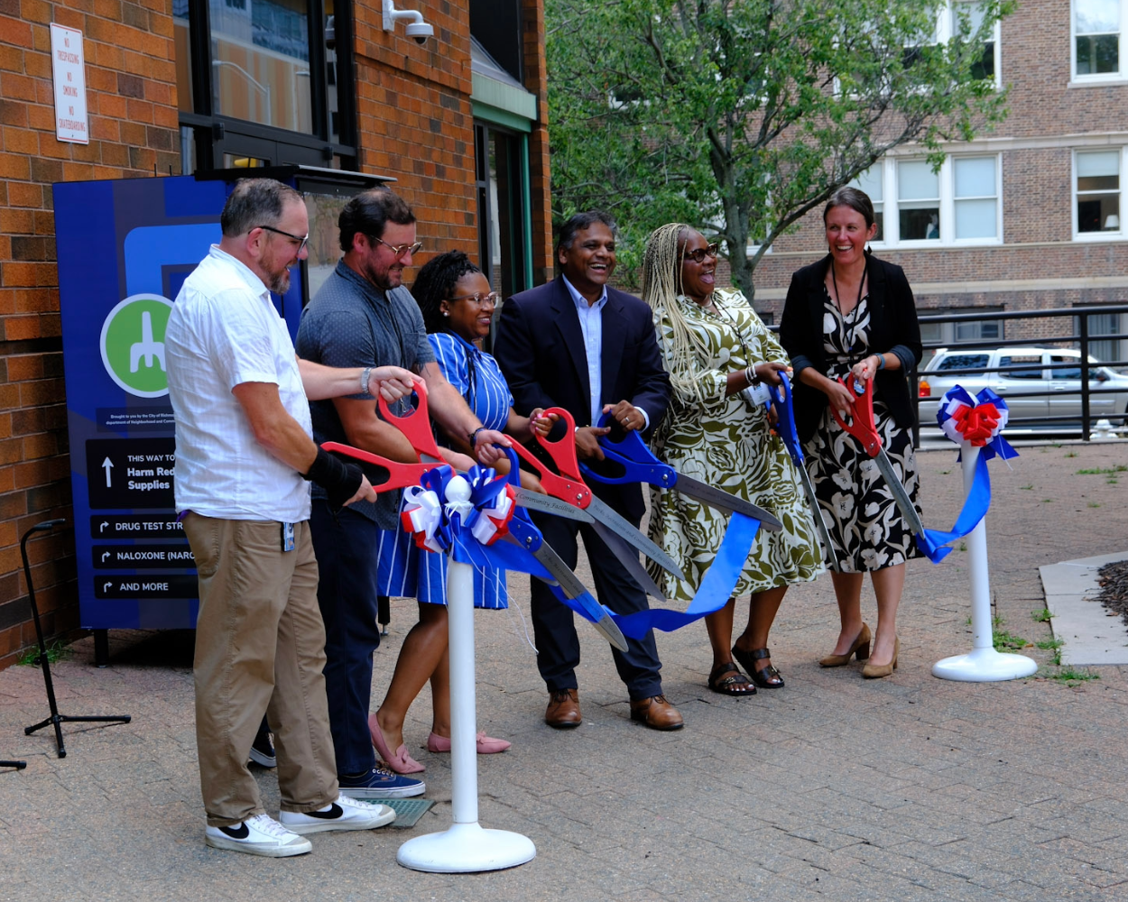 Image of the ribbon cutting for the City of Richmond's free harm reduction supplies vending machines