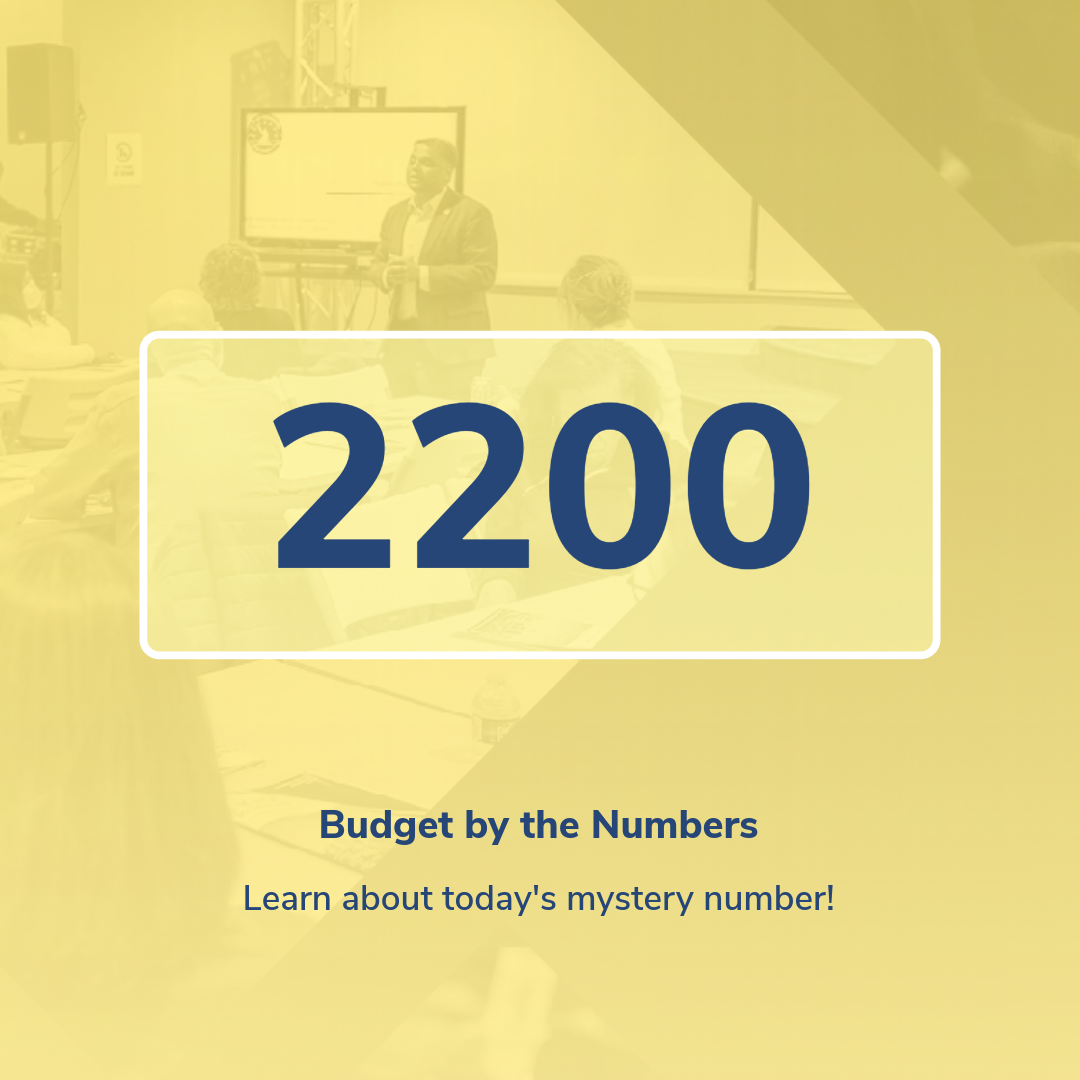 the number 2200 on a yellow background and the subheader Budget by the Numbers