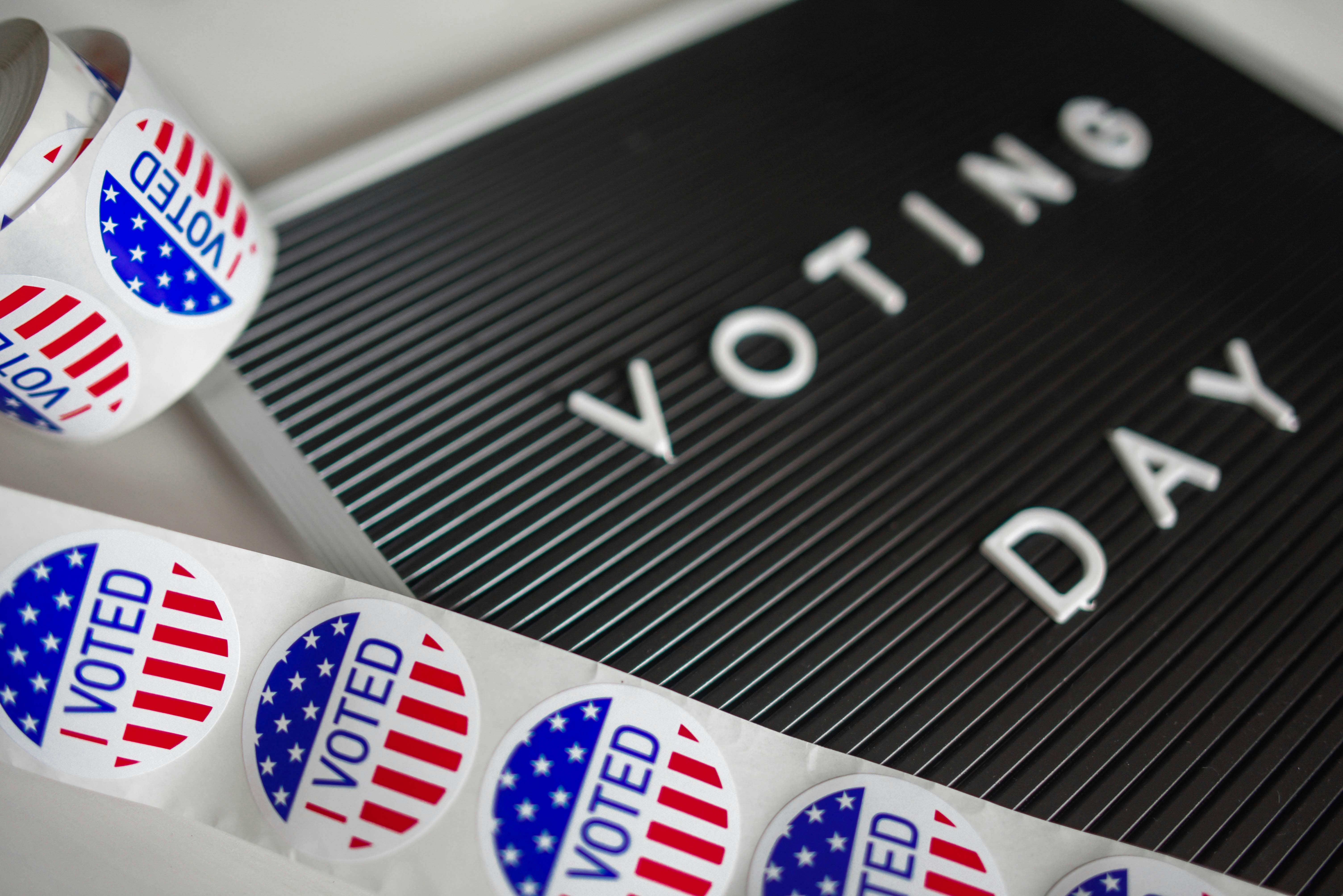 An image of Voting stickers and template that says "Voting Day"
