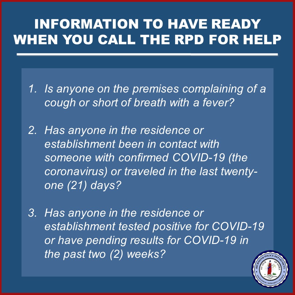 RPD - 911 Center COVID 19 Caller Directive Graphic