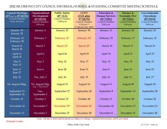 Image of the Richmond City Council Meeting Schedule