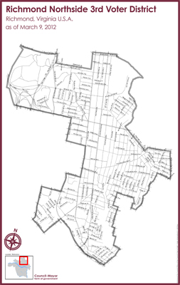 Map of Richmond Northside 3rd Voter District as of 2012-2021