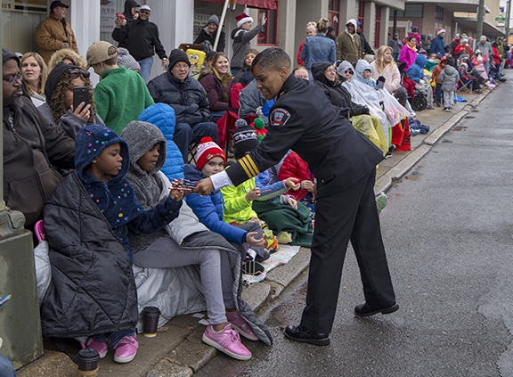 DEC staff passing out candy at 2018 Christmas parade