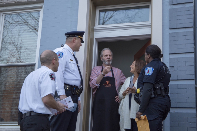 Staff talking with residents