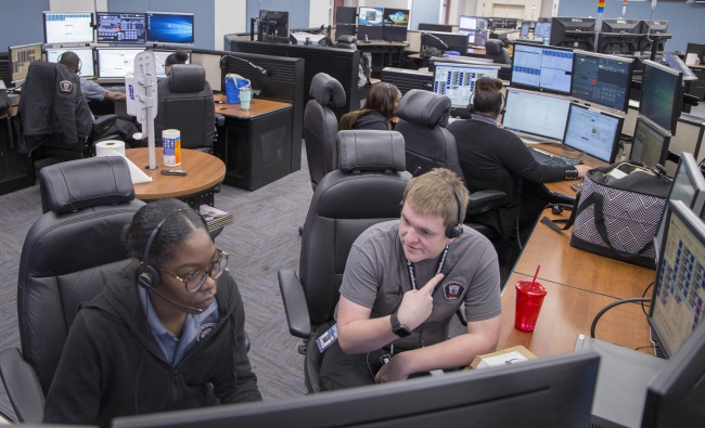 Students learning radio dispatch