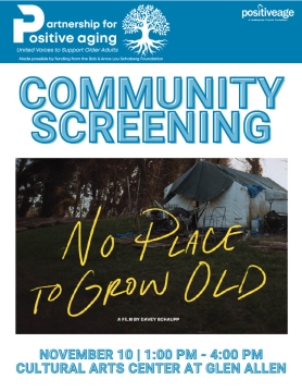 A flyer for the upcoming screening of "No Place to Grow Old".